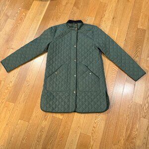 Lands' End Womens Full Zip Up Button Quilted Coat Jacket Small Green